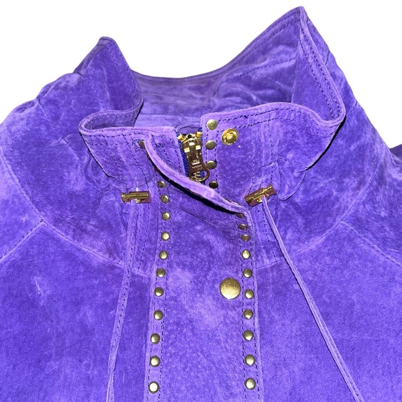 Vintage 80’s/90’s Berek2 Purple Suede Gold Studded Full Zip Lined Jacket boho - Picture 7 of 9